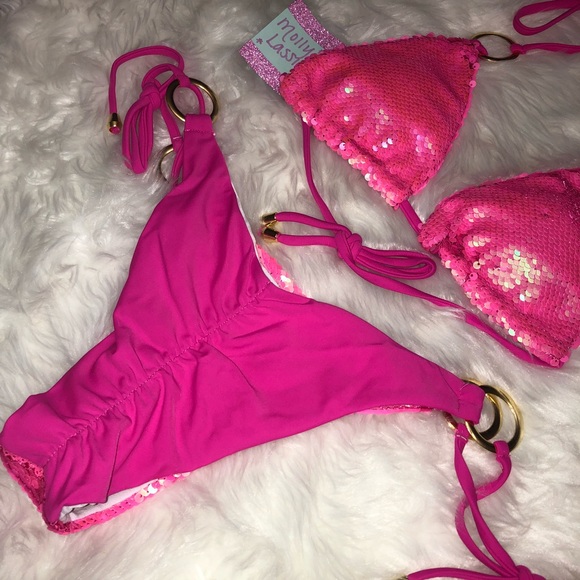 Barbie Pink 💕 Sequin Bikini ✨ Siren Scrunch 💖 - Picture 2 of 8